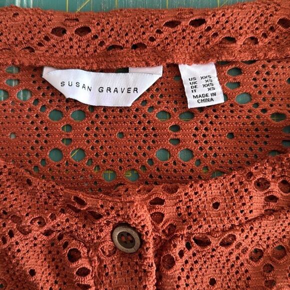 Susan Graver Button Front Rust Lace Sweater Long Sleeves sz XXS Cardigan - Picture 3 of 6